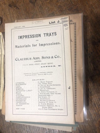 Item #10831 IMPRESSION TRAYS and Materials for Impressions. List J. Early Dental Trade Catalogue....