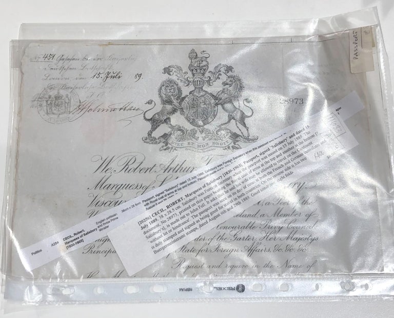 Item #11633 Signed passport. Robert CECIL, Marquess of Salisbury.