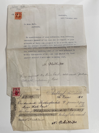 Item #12875 Letter and Promissory Note - Kate Paul and N. Phillips