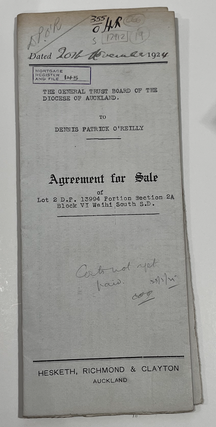 Item #12912 Agreement for Sale - General Trust Board of the Diocese of Auckland to Dennis Patrick...