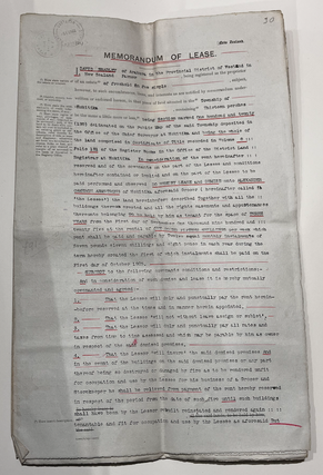 Item #12939 Memorandum of Lease - David Bradley to Alexander Cameron Armstrong, Hokitika