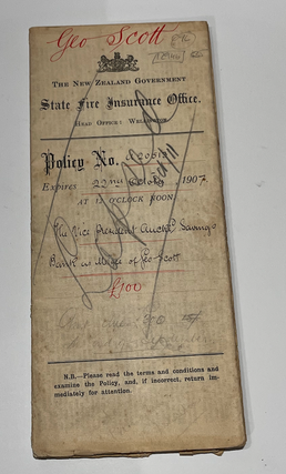 Item #12946 State Fire Insurance Office Fire Policy for George Scott