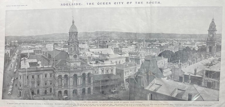 Item #16392 Adelaide, Queen City of the South. A new view showing the south eastern section of Adelaide, South Australia. Printed Panorama.