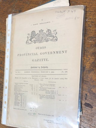 Item #17443 Otago Provincial Government Gazette. Vol VII. Wednesday, February 3, 1864. No. 288....
