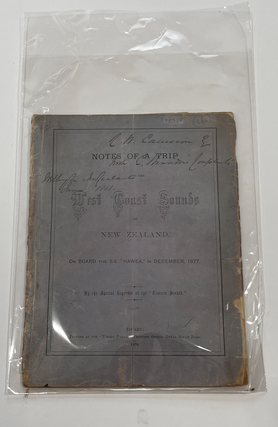 Item #17938 Notes of a trip to the West Coast Sounds of New Zealand on board the S.S. "Hawea" in...