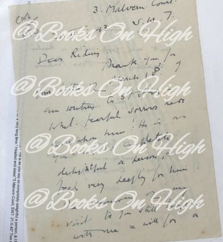 Item #18000 Hand-written signed letter. Sir Pelham Francis Warner, Plum