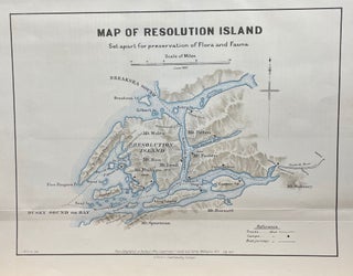 Item #18147 Map of Resolution Island set apart for preservation of flora and fauna. J. M. Kemp