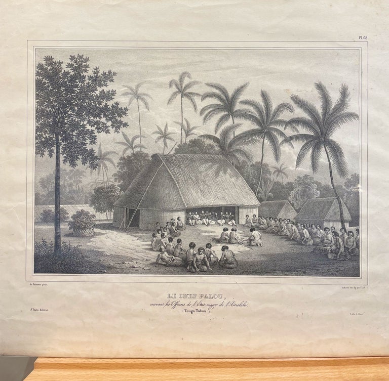 Item #18240 Le Chef Palou, recevant les Officiers de l'Etat-major de l'Astrolabe (Tonga-Tabou) Engraving. Louis Auguste DE SAINSON.