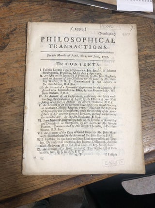 Item #18396 Philosophical Transactions. For the months of April to June 1707