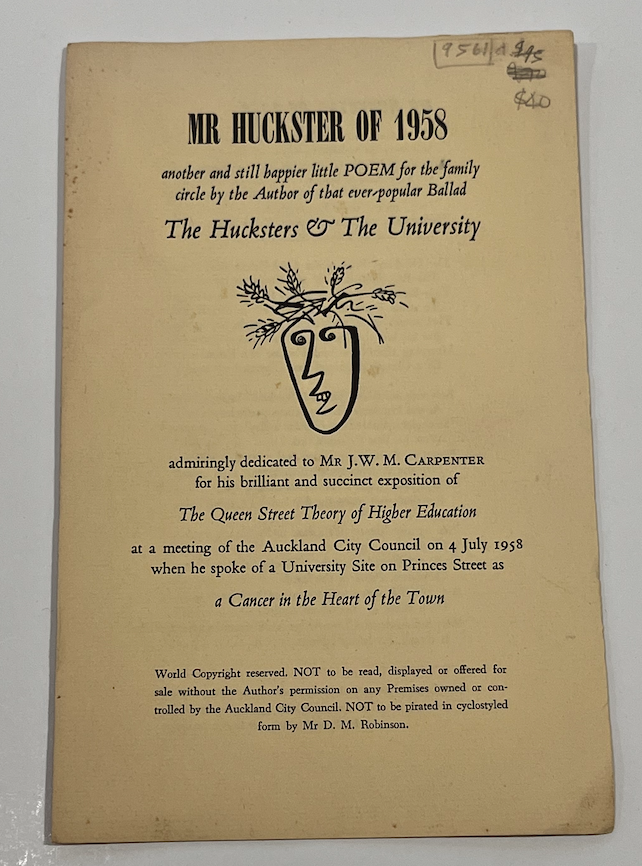 Item #9561 Mr Huckster of 1958; Another and Still Happier POEM for the Family Circle By the Author of That Ever-Popular Ballad The Hucksters & The University. Allen CURNOW.